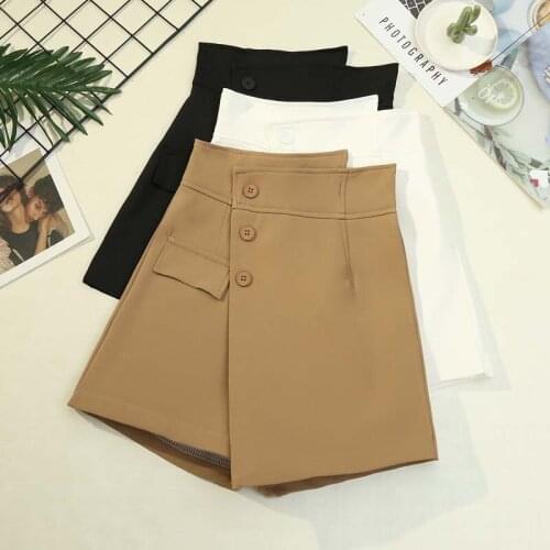 OL Asymmetrical short skirt with button 2021 Korean style high-waisted A-line wide-leg casual mini skirts office lady BSQ151