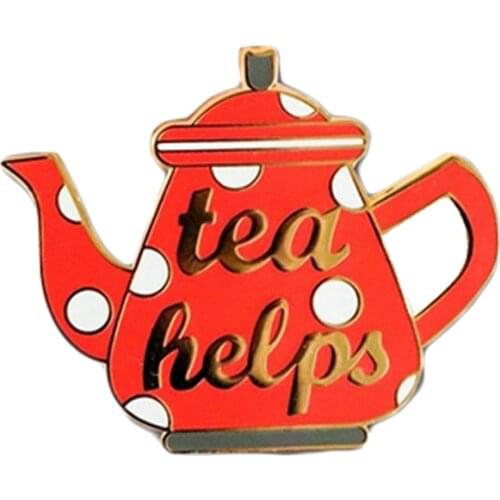 Red teapot brooch craft pin tea lover gift