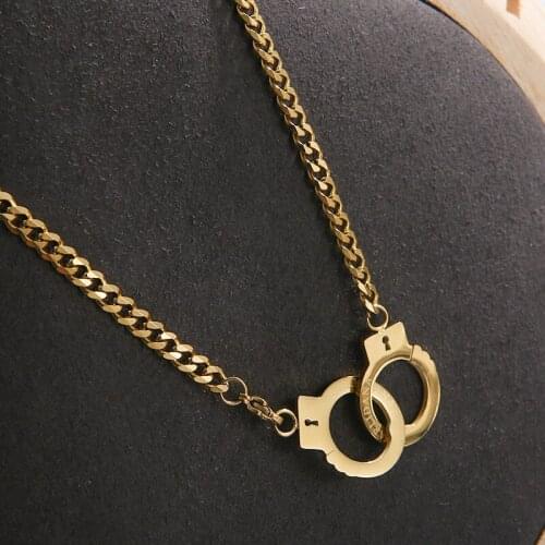 Fashion Handcuffs Shape Pendant Plating Gold Stainless Steel Chain Non-fading Necklace for Men and Women