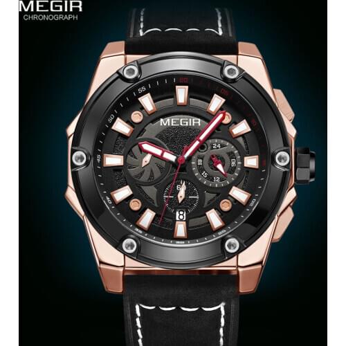 MEGIR Military Sport Watches for Men Fashion Leather Strap Luminous Wristwatch Man Chronograph Quartz Watch Relogio Montre Reloj