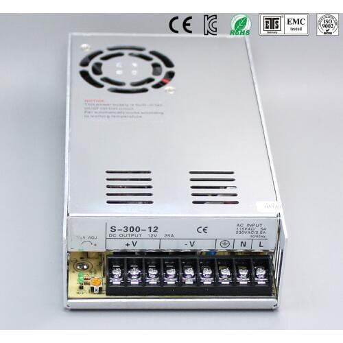 Best quality 12V 25A 300W Switching Power Supply Driver for LED Strip AC 100-240V Input to DC 12V free shipping