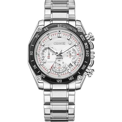 Fasihon Casual Mens Watches Stainless Steel Chronograph Calendar Business Sport Wristwatch for Male Top Brand CHENXI Clock