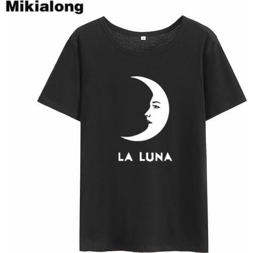 Mikialong La Luna Harajuku Rock Tshirt Women 2018 Summer Cotton Short Sleeve Tee Shirt Femme Black White Tumblr T Shirt Women