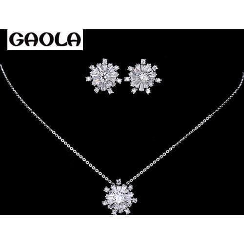 GAOLA Hot Selling Silver Color Jewelry Set CZ Pendant Necklace Earring Set Fashion Jewelry Set For Women GLDT0724