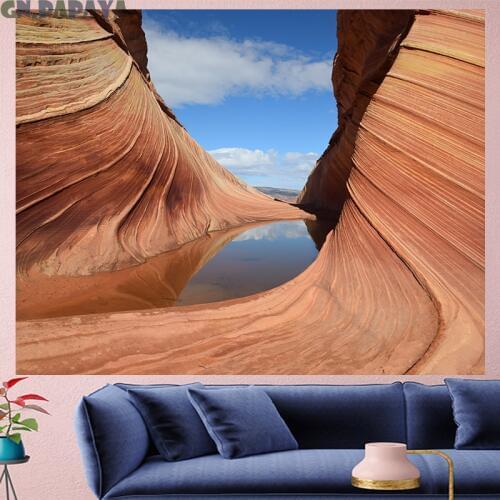 Mountain cliff tapestry Scenic Wall Hanging valley sea farmhouse decor tropical goblen landscape Polyester Yoga mat