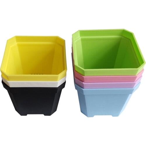 14 Pcs Plastic Thicken Square Flower Pots Home Garden Office Succulent Plant Pot Candy Color Greenhouse Nursery Pots 10cm*10cm