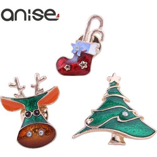 Anise Classic Alloy Christmas Tree Glaze Brooch Pins Woman Cute Boots Reindeer Scarf Pins Clothes Accessories Gifts 3 Pcs/Set
