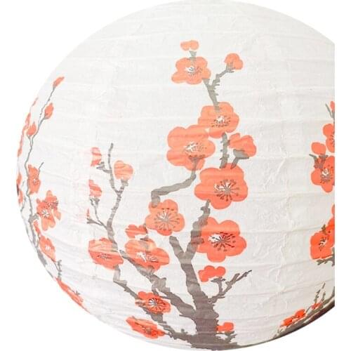 Red Cherry Flowers Paper Lantern White Round Chinese Japanese Paper Lamp for Hom M68E