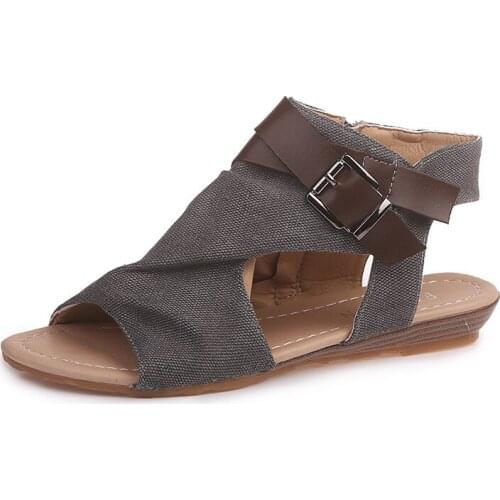 Summer woman sandals PU Buckle Strap Flat Toe Round Toe Shallow Bohemia Toe Comfy Soft Retro Wedge women sandals size 36-44