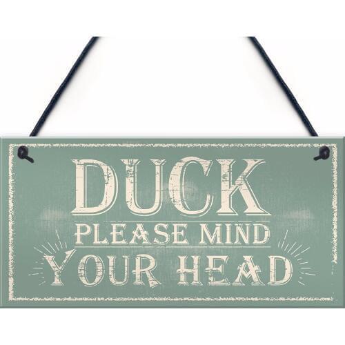 Meijiafei Duck Mind Your Head Friendship Home Sign Hanging Door Wall Plaque Notice Step Sign 10" X 5"