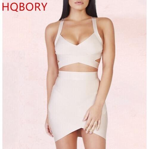 Mini Two Piece Simple Classic Spaghetti Strap Top Bodycon Pencil Skirt 2020 Summer Bandage dress