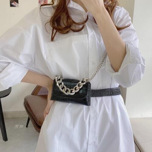 Mini Women Waist Bag Crocodile Pattern PU Leather Thick Chain Wild Waist Bags Lady Small Flap Crossbody Lipstick Bags Packs Sac