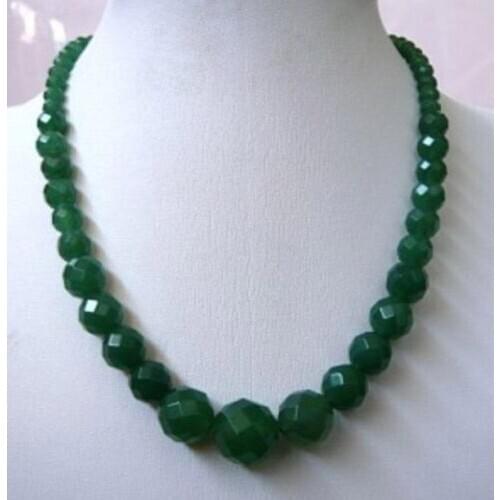 Fashion 6-14mm Faceted Natural Green Jade Gemstone Round Beads Necklace 18" AAA