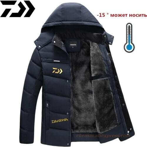 DAIWA New Winter Jacket Men -15 Degree Hikking Thicken Warm Parkas Hooded Fleece Mans Fishing Jackets Outwear Cotton Coat