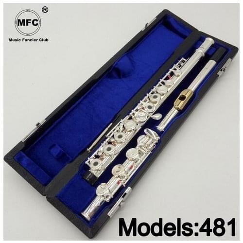 Music Fancier Club Professional Flute 481 Silver Plated Flute Gold Plated Lip Plate B Leg Open Close Holes 17 E Key