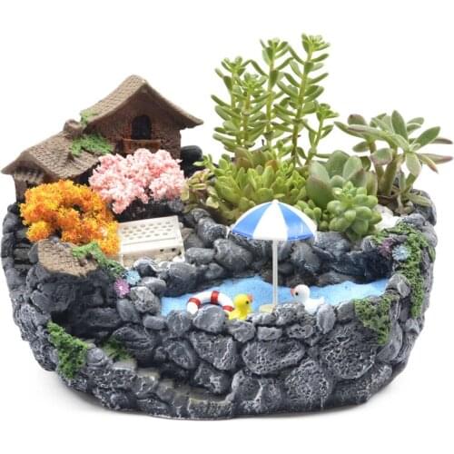 Creative Unique Resin Flowerpot Succulents Planter Water Planting Container Decorative Pot Desktop Ornament Garden Pots Planters