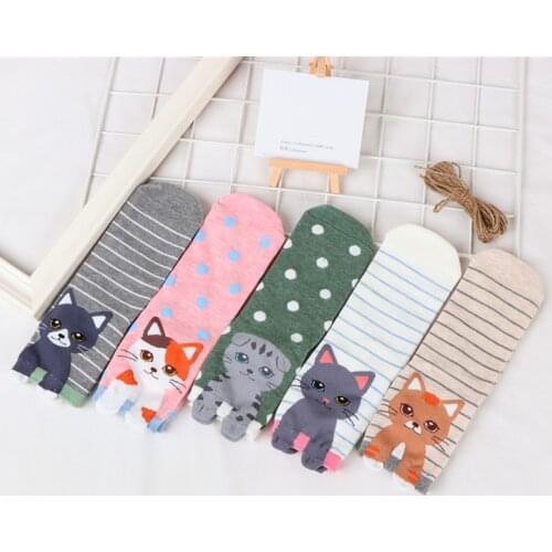 5 Pairs Women Short Sock Breathable Cotton Kawaii Cartoon Animal For Lady Casual Dress Gift Socks Calcetines de dibujos animados
