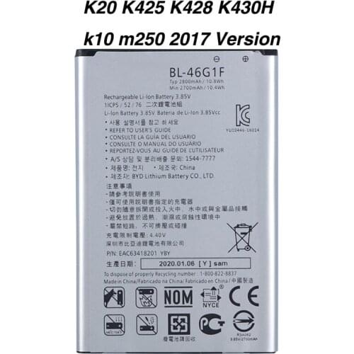 Original K20 Phone Battery For LG K425 K428 K430H 2800mAh 2017 Version BL-46G1F