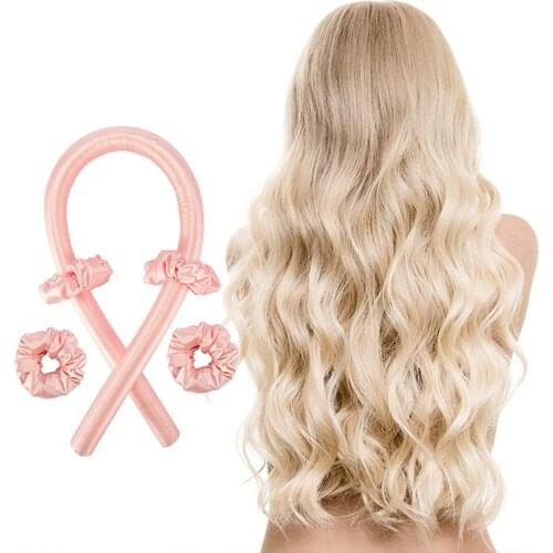 Heatless Curling Wand Headband Lazy Curling Iron Curling Tape Silk Curling Tape Heatless Hair Curling Tape For Curly Hair Pink