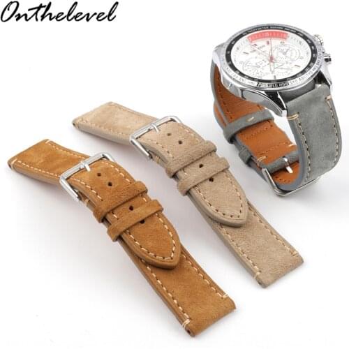 New Arrival Quality Leather Suede Watch Strap Gray Brwon 18mm 20mm 22mm Watch Accessories Handmade Stitching Wristband Belt