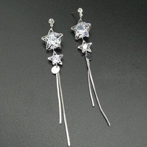 KOFSAC Women Elegant Earrings Zircon Stars Long Tassel Stud Trendy 925 Sterling Silver Earring Lady Anniversary Accessories Hot