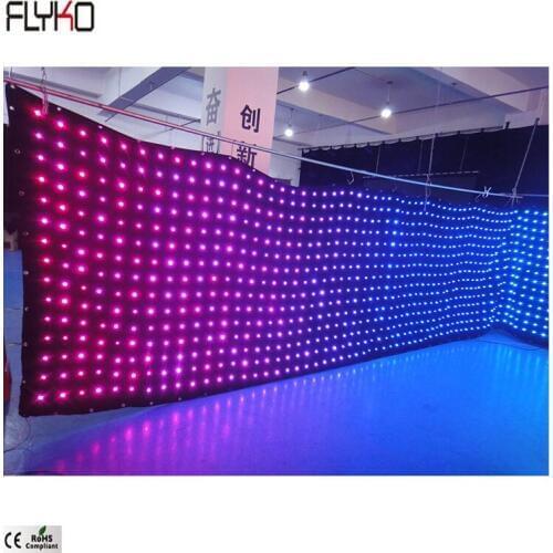Flyko Hot sales foldable fireproof led video cloth LED stage curtain P100mm 2x17m LED Video curtain flexible stage