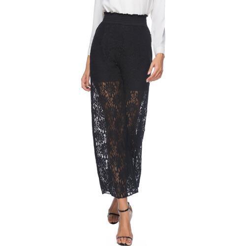 Plus Size Loose Summr Spring Woman Hollow Out lace pant Wide Leg High Waist sexy See Through elegant party beach trousers Pants