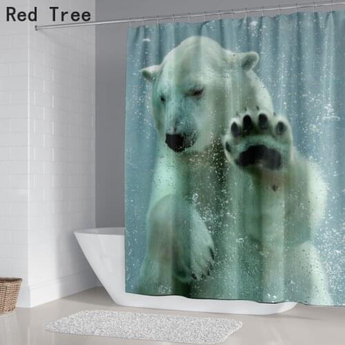 3D European White Polar Bear Printing Bathroom Waterproof Shower Curtain Polyester Curtain Home Decoration Screen Cover Hook Set