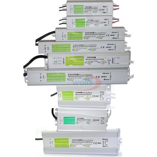 Waterproof IP67 LED Driver Ac dc 12V/24V 10W 15W 20W 25W 30W 36W 45W 50W 60W 80W 100W 120W 150W Power Supply for LED strip Light