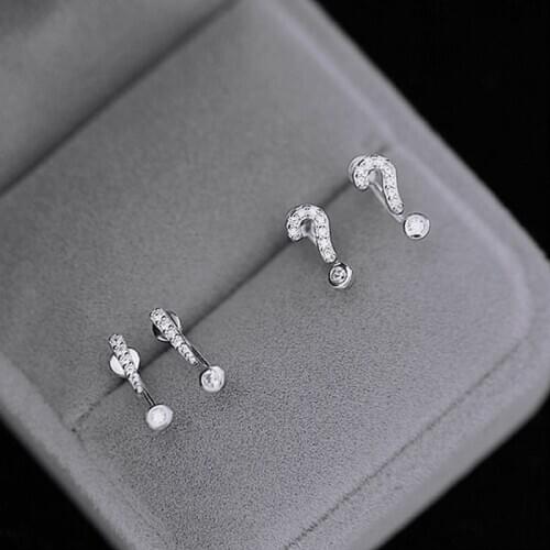 S925 Sterling Silver Creative Symbol Women Earring Luxury Question Exclamation Mark Zirconia Tiny Stud Earring Daily Jewelry