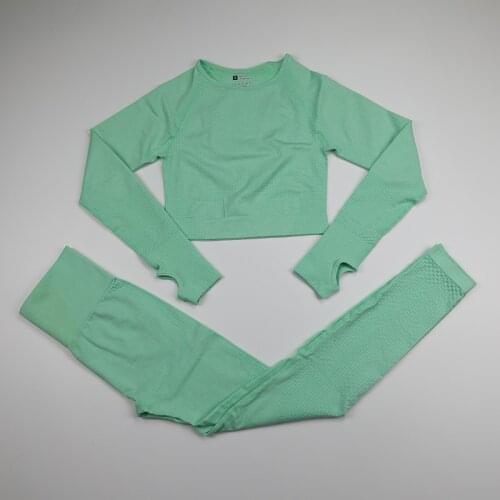 2 Piece Seamless Yoga Set Women Gym Clothing Fitness Long Sleeve Crop Top+High Waist Workout Leggings Sports Suit 10 Colors