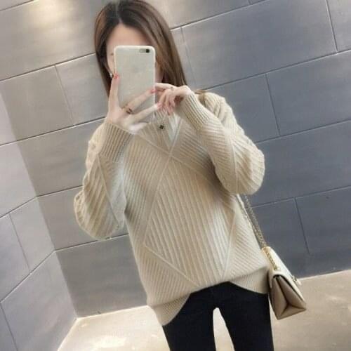 Autumn and winter fashion new half high neck pullover sweater women 2021 loose solid color long-sleeved striped knitted top