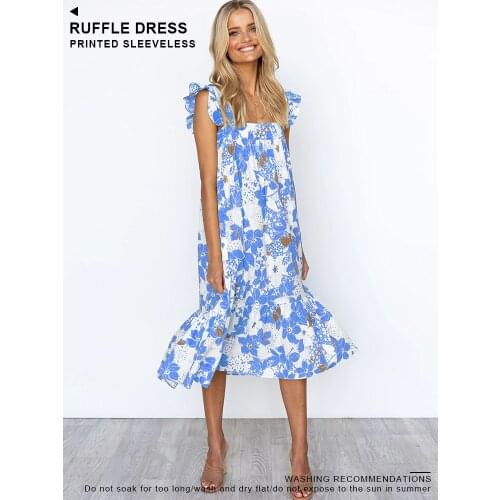 The New Summer 2021 European Womens Wear Hot Style Sleeveless Sweet Print Flounce Dress High Waist Loose