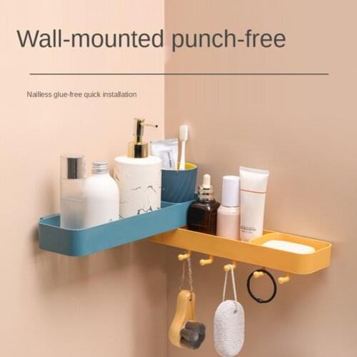 1PC Wall Mounted Corner Bathroom Organizer Shelf Self-adhesion Rotatable Storage Shelves With Hooks Kitchen Bathroom Accessories