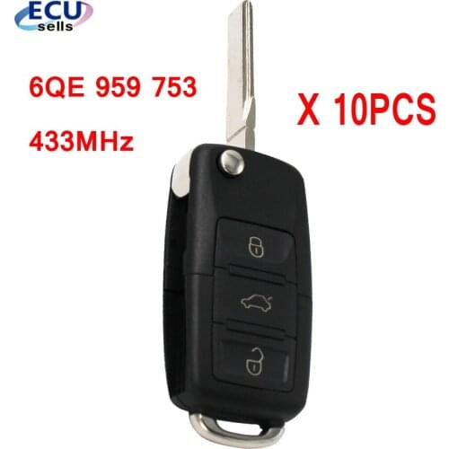 10PCS X Flip Remote Key Fob 3 Buttons With ID48 Chip 433MHz 6QE 959 753 FORVW