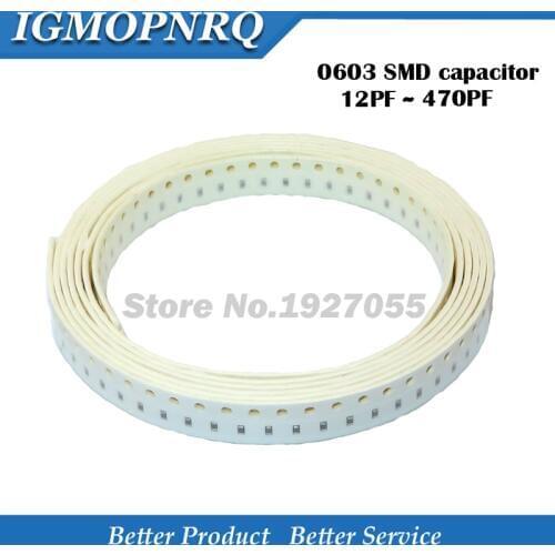 100pcs 12PF 18PF 27PF 33PF 47PF 100PF 220PF 470PF NPO Error 5% 50V 0603 33P SMD Thick Film Chip Multilayer Ceramic Capacitor