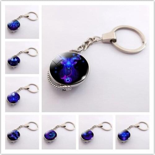 12 Zodiac Sign Keychain Sphere Ball Crystal Key Rings Scorpio Leo Aries Constellation Birthday Gift for Women and Mens