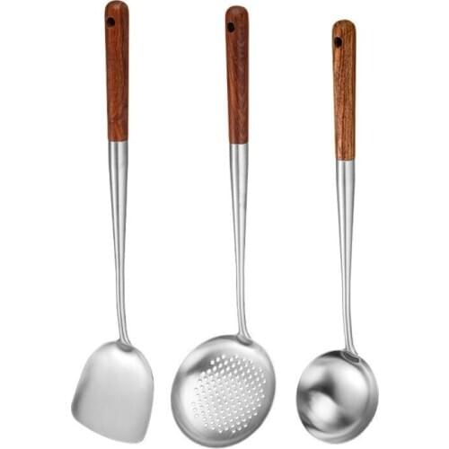 3Pcs Wok Spatula Spoon Skimmer Ladle Set Durable Stainless Steel Cooking Utensil Kitchen Tools Cooking Utensil Cookware