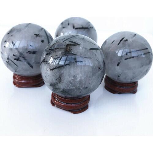 48-55mm Natural Quartz Black Rutilated Crystal Ball Crystal Polished Black Tourmaline Stone and Crystal Healing Sphere Ball