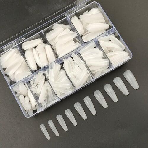 500pcs/Box Artificial Nail Tips Full Cover Nails Colored Nail Tips Acrylic Transparent Nail Capsules French Manicure False Nails