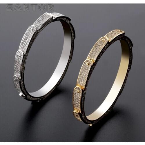 7mm Ice Out Gold Plated Bangle Love Series Cuff Bangle Bracelet for Women and Men