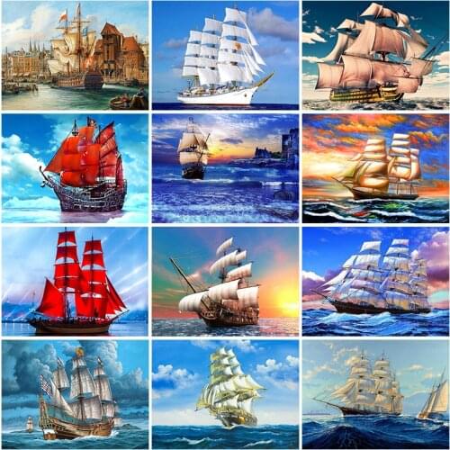 Full Square/Round Drill 5D Diy Diamond Painting Ship Boat Rhinestones Mosaic 3D Diamond Embroidery Cross Stitch Kits Home Decor