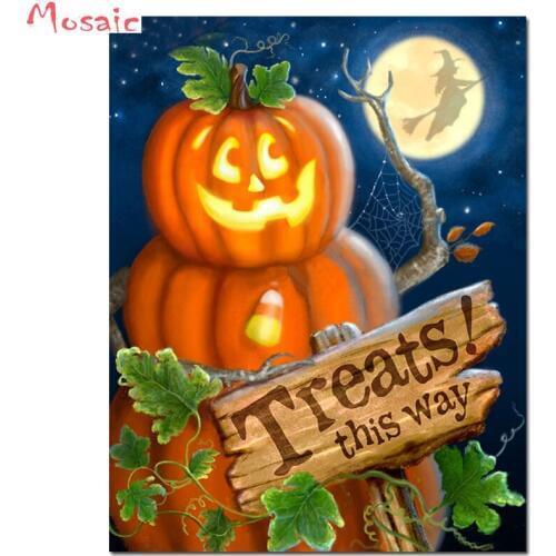 5D DIY Full Square round Drill Diamond Painting Pumpkin Diamond Mosaic Halloween scenery Diamond Embroidery Sale Home Decoration