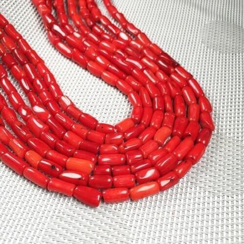 Natural Red Coral Bead Column Shape Loose Beads for Jewelry Making Women DIY Bracelet Necklace Accessories Size 5x8-6x12mm
