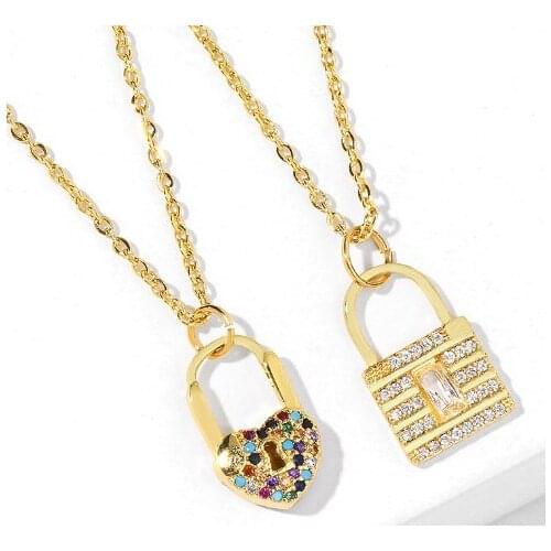 Lock multicolor micro pave cz zircon cubic zirconia necklace copper Clavicle gold plated Snake Chain Choker Pendant tg24