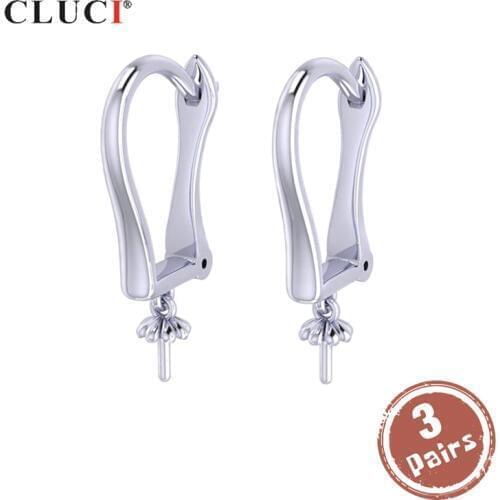 CLUCI 3 pair wholesale 925 Silver Drop Earrings Fine Jewelry Pearl Earrings Mounintgs for Women Silver 925 Drop Earrings SE108SB