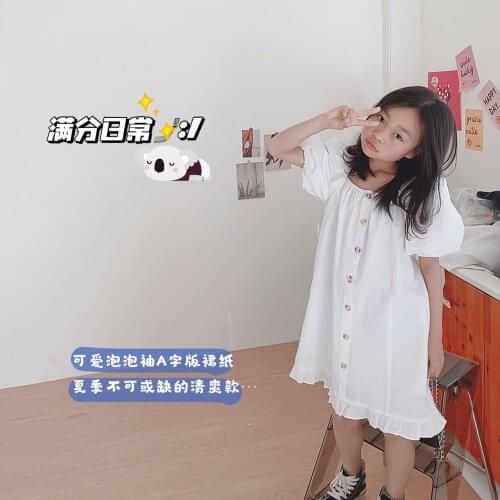 2021 Baby Girl Children Fashion Clothing White puff sleeve Dress Clothes Children Party Birthday Wear