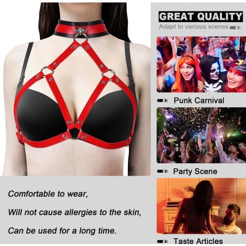 Fetish Punk Leather Harness Chest Bondage Cage Bra Sexy Black GothicO-Ring Hollow Out Adjust Lingerie Halloween Festival Rave