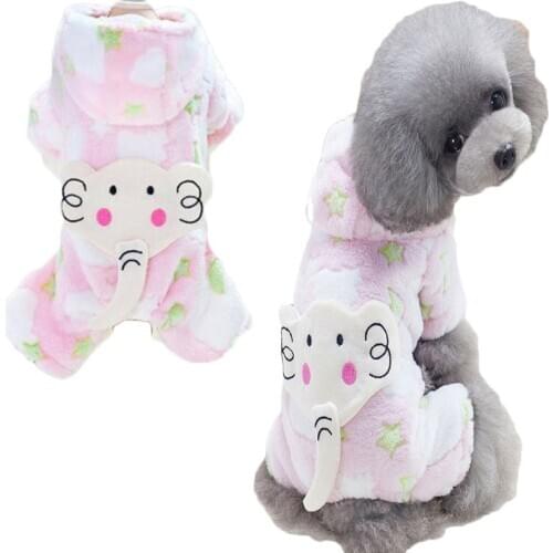 Fleece Dog Clothes Warm Pet Pajamas Winter Elephant Pattern Cat Soft Jumpsuit For Small Dogs Pug Poodle Outfit Overalls Apparel