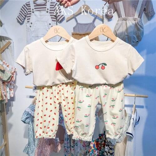 Cartoon Cherry Strawberry Print Cotton O-Neck Short Sleeve T-Shirts Baby Girl Clothing Summer Causal T-Shirt Children Tops Tees